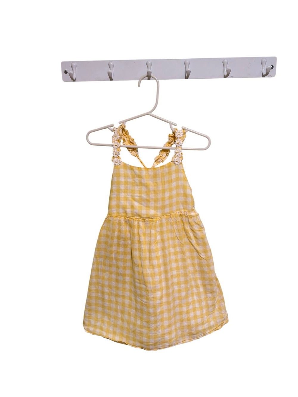 Catherine Malandrino Yellow Gingham Girls' Dress with Floral Straps - Size 3T